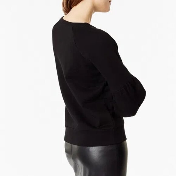 KAREN MILLEN Floral Embroidered Black Casual Cotton Balloo Sleeve Sweatshirt Top - Picture 4 of 16